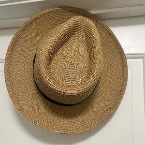 Women's Straw Sun Hat in Tan with Black Band . Perfect Hat for The Coast